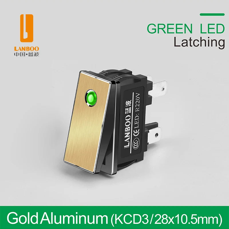 LANBOO High-End Quality Latching  Rocker Switch 20A 16Amp Current Push Button 2no2nc with LED 3-8V/9-24V/220V