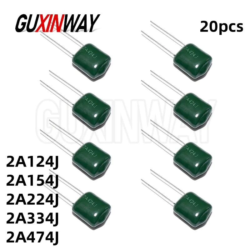 20PCS 100V Polyester Film Capacitor 124 154 224 334 474 2A124J 2A154J 2A224J 2A334J 2A474J 0.15UF 0.22UF 0.33UF 0.47UF
