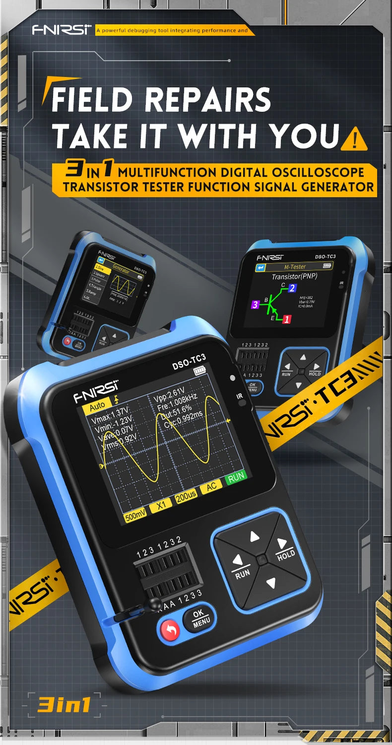 FNIRSI DSO152 TC3 Handheld Digital Oscilloscope With 200KHz/500kHz Bandwidth Supporting LCR Detection Signal Generator PWM Outpu