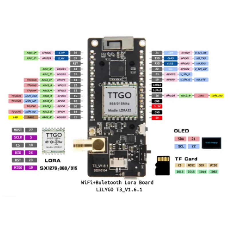 LILYGO® TTGO LoRa32 V2.1_1.6 Version 433/868/915Mhz ESP32 LoRa OLED 0.96 Inch SD Card Bluetooth WIFI Wireless Module ESP-32 SMA