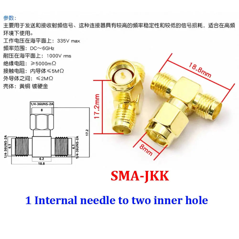 1/3/5piece SMA Male Female RF Straight Connector 90 Degree Right Angle Tee Type 3Way Splitter RPSMA To RP-SMA Male Adapter