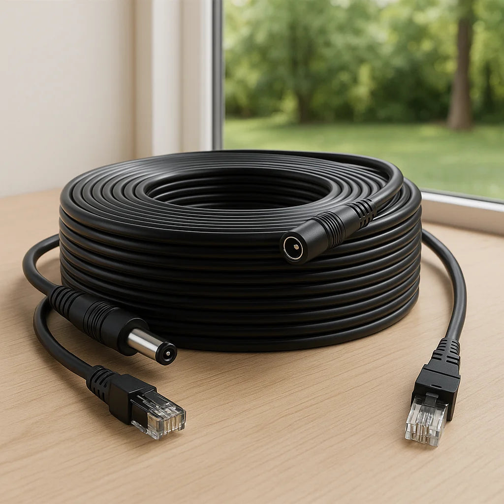 BNC Video + DC Power Extension Cable 5-50M | Outdoor 2-in-1 Coax Cable for CCTV DVR AHD TVI CVI Camera System