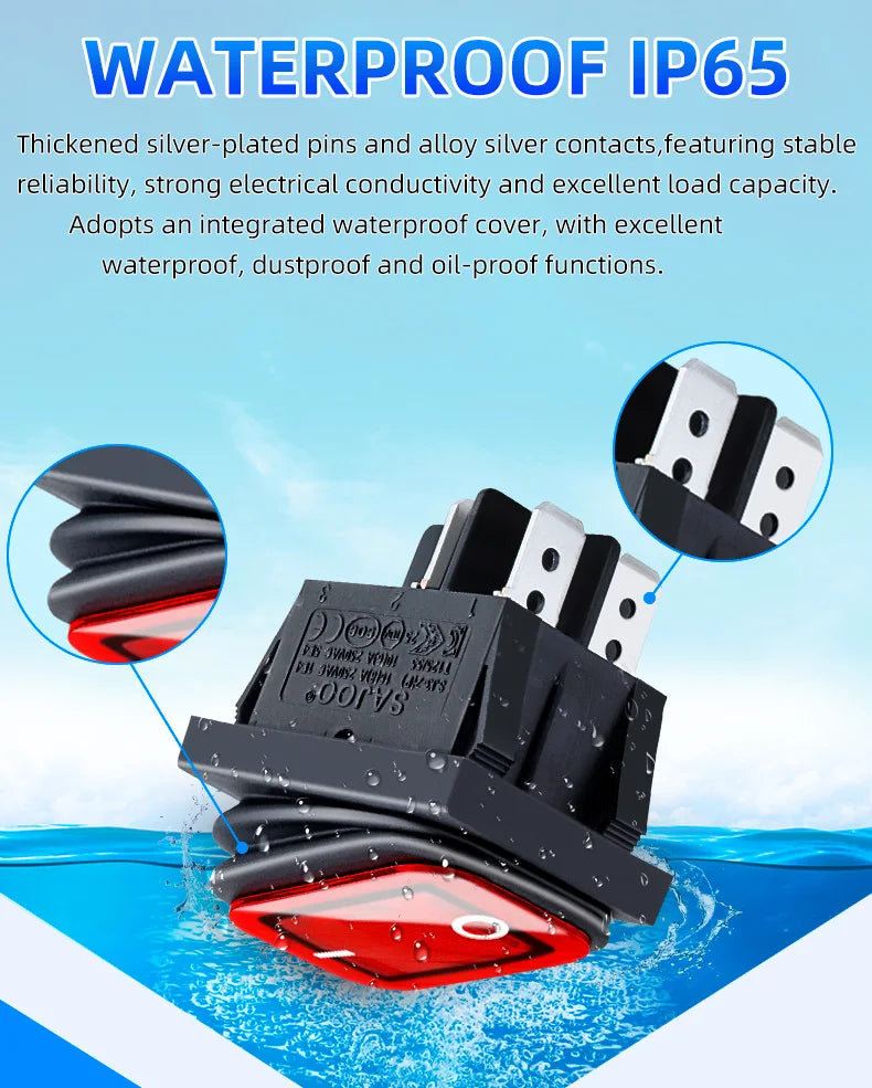SAJOO Waterproof Rocker Switch KCD4 4Pin/6Pin DPDT With LED Lights Vehicle Boat Power Switch ON OFF 12V 24V 220V Size 22*30mm