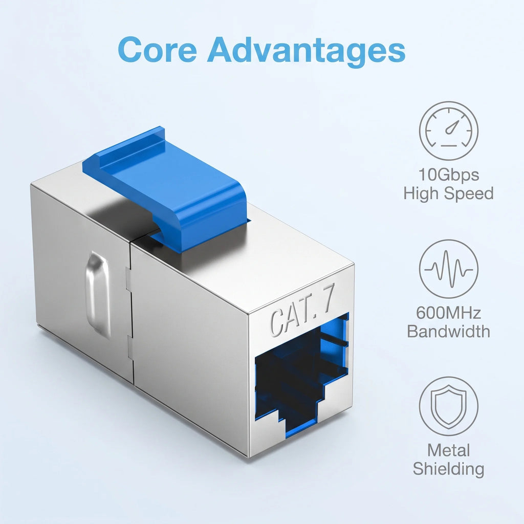 Keystone Modules CAT7 10Gbps Network Cabling Kit 600MHz Shielded Set, RJ45 Patch Cord, Patch Panel for Server Home Office
