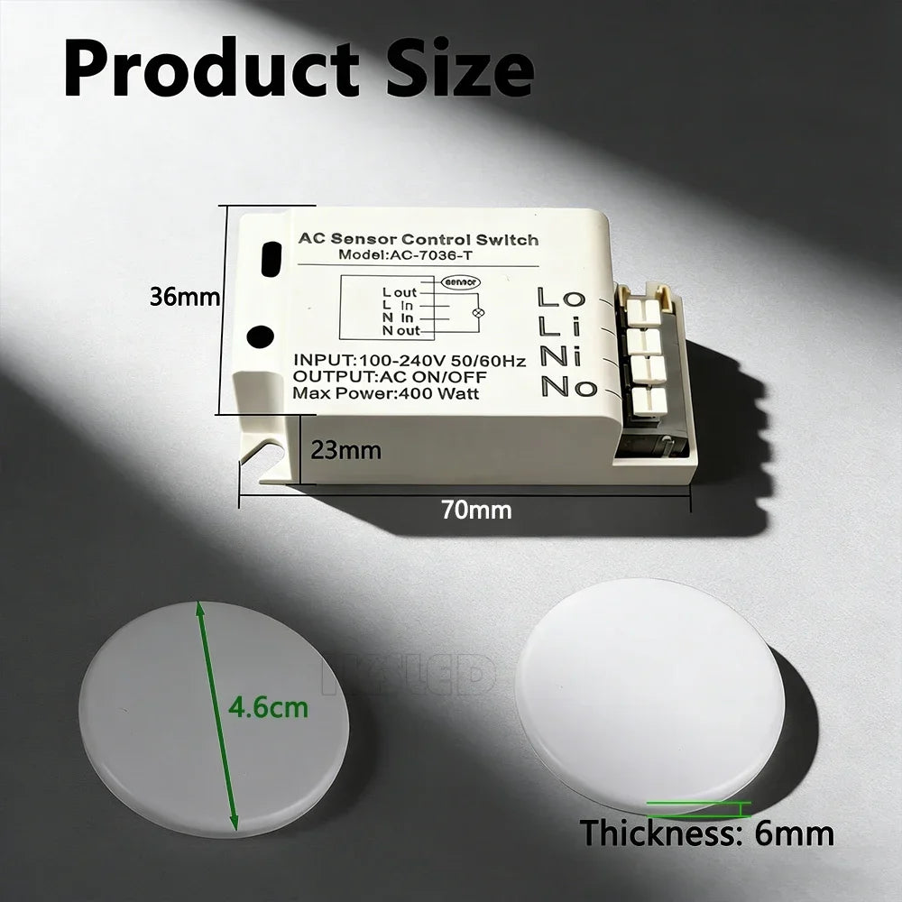 110V 220V 400W Hidden Wooden Touch High-Power 400W Controller for Cabinet, Nightstand, and LED Strip Lights Touch Switch Sensor