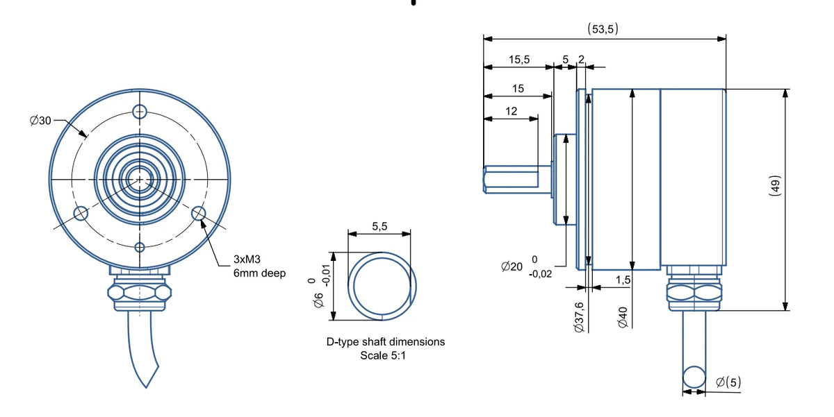 IP68 Absolute  Encoder Rotary Multi Turn 6mm solid shaft Angle Measurement RS485 CAN Power Off Memory Waterproof