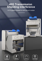 CAT8 RJ45 Tool-Less STP Shielded Keystone Jack Module Self-Locking Zinc Alloy Network Coupler Adapter for Secure Network Connect