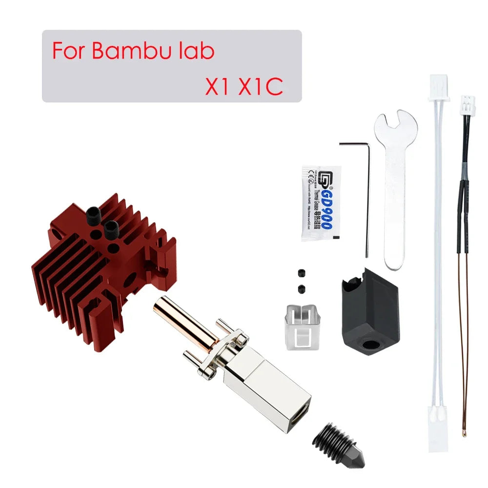 Upgrades V2.0 For Bambu Lab P1P Hotend Kit Bi Metal Throat For Bamboo X1C Hot End X1 Nozzle P1S Thermistor Hardened Steel Nozzle