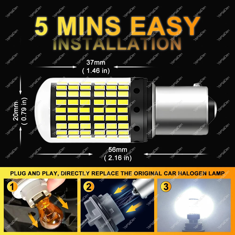 2-8 PCS CANBUS T20 7443 P21W PY21W 1156 BA15S BAU15S LED Bulb For 6500K White Car Turn Signal Tail Reverse Lights 2000LM 12V 24V