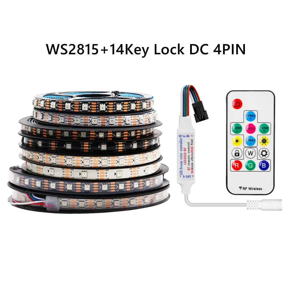 WS2815 Led Strip With14/17/21Keys Controller (WS2812B WS2813 Updated) RGB Individually Addressable Kits 30/60/144 Leds/M DC12V