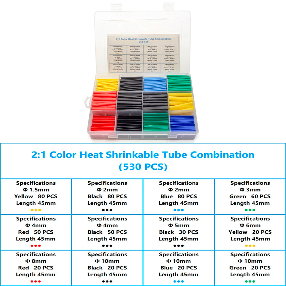 127-800 Pcs Boxed Heat Resistant Tubing Heat Shrinkable Tubing Heat Shrink Packaging Kit Electrical Connection Cable Protection