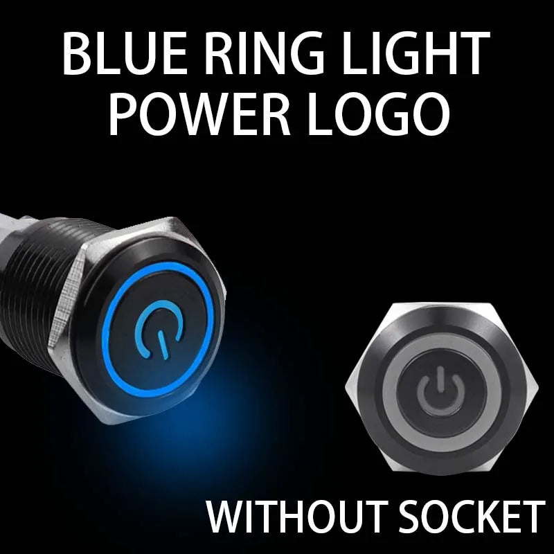 16/19/22mm Waterproof Metal Push Button Switch with socket LED Ring/Power Light Momentary Latching   5/12/24/220V black 1NO1NC