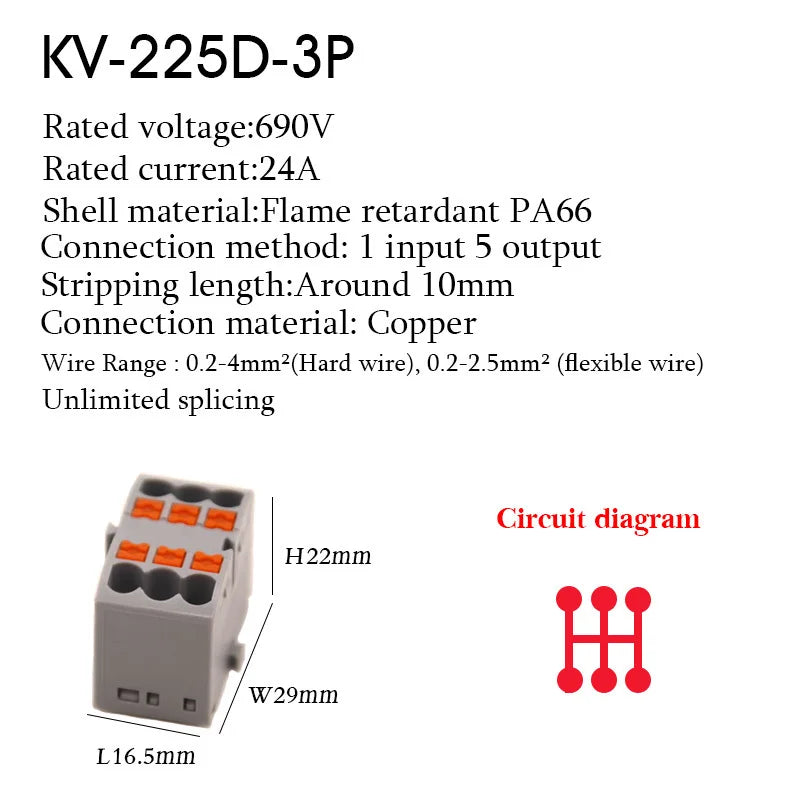 1Pc Wire Electrical Cable Connectors Plug-in Terminal Block PTFIX 2.5mm² Splitter Spliceable DIN-Rail Mounting Junction Box Tool