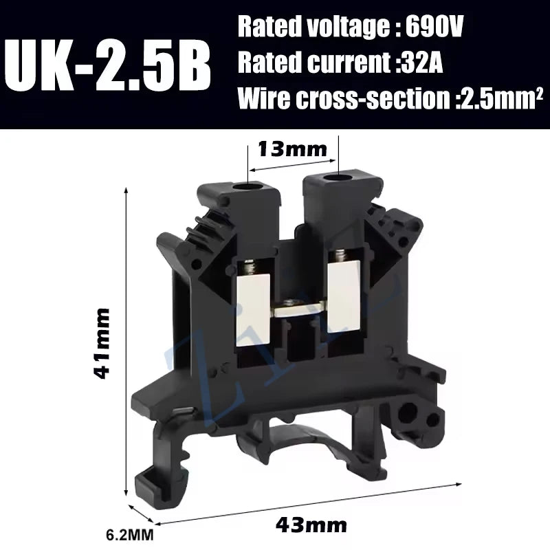 10Pcs UK 2.5 Terminal Block UK2.5B Screw Connection Connect Strip 2.5B 2.5mm² Cable Electrical Din Rail Wire Connector ZiiZ