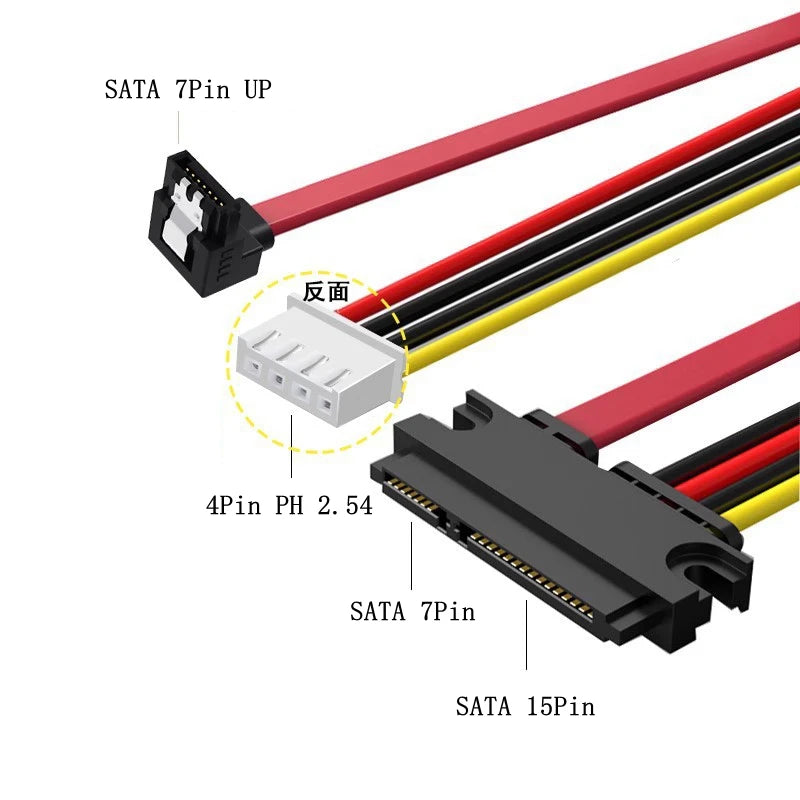XH2.54&PH2.0 SATA Female Combo 7+15 Pin Data Cable And Power To SATA 7Pin+4 Pin Molex Serial ATA Lead Cable Power Adapter 30cm