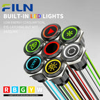 FILN 2Pcs 22mm Symbol Push Button Switch 20A IP67 Waterproof Latching Momentary Marine Switches 185 Replacement Symbols 5V-24V