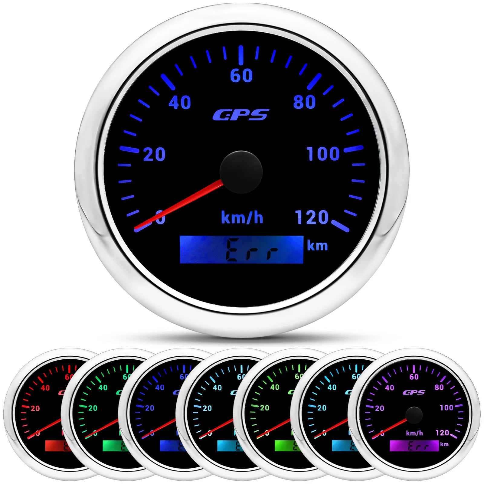 60/120/200KMH 85MM GPS Speedometer Gauge 7 Color Light with GPS Antenna Waterproof Motorcycle Boat Car Truck Speed Gauge Meter