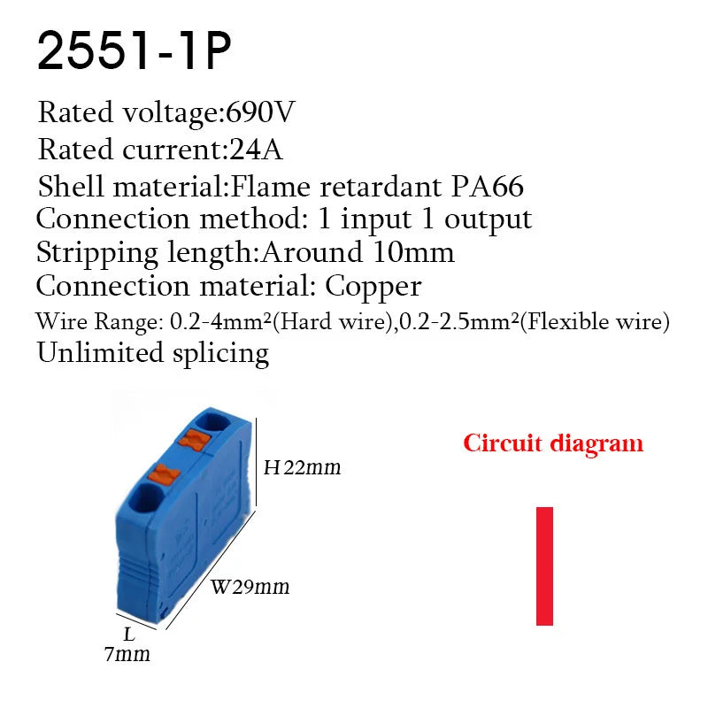 Push-In Wire Connectors Electrical Cable Terminal Block Multiple In/out DIN Rail Mount With Fixing Hole Spliceable DIY connectio