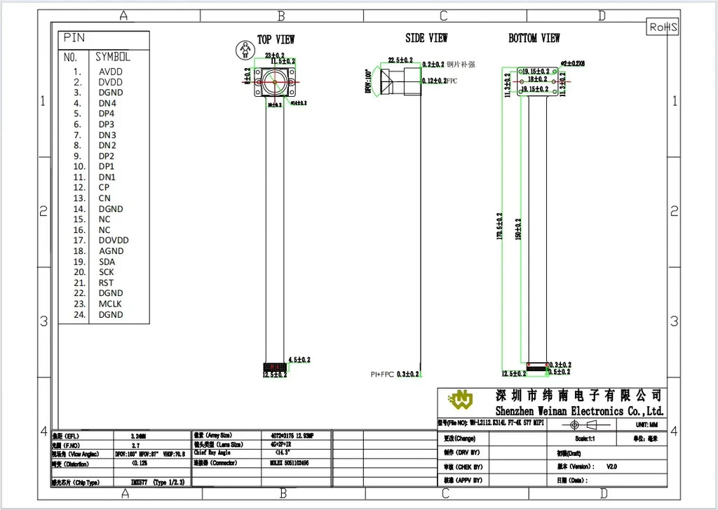Customized 4K 12MP HD 1/2.3-inch IMX577 MIPI Camera Module with Fixed Focus 100/120/145° 24-PIN MIPI CSI for Prodcut Vision