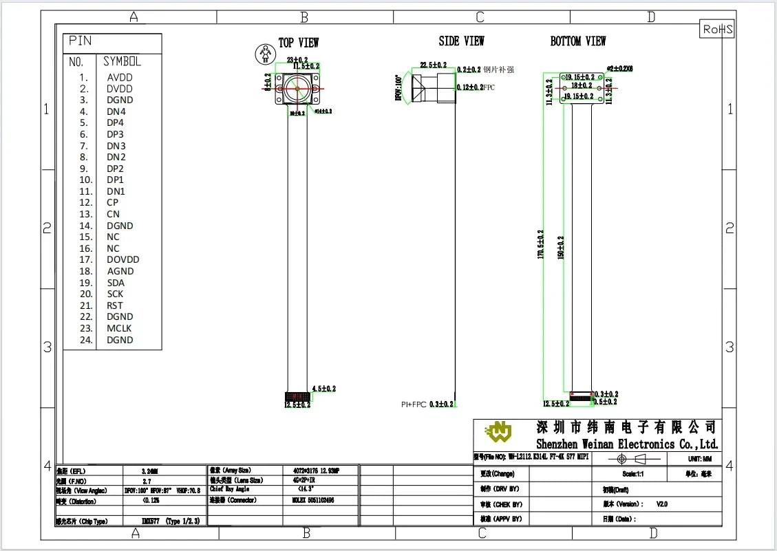 Customized 4K 12MP HD 1/2.3-inch IMX577 MIPI Camera Module with Fixed Focus 100/120/145° 24-PIN MIPI CSI for Prodcut Vision