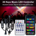 DC5-24V USB/DC Mini Led Controller 3Pin 28Keys Remote Bluetooth App Music Control For Individual Addressable WS2812 RGB Strip