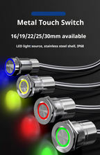 Metal touch sensor switch Stainless steel button jog delay self-locking IP68 waterproof 16/19/22/30mm