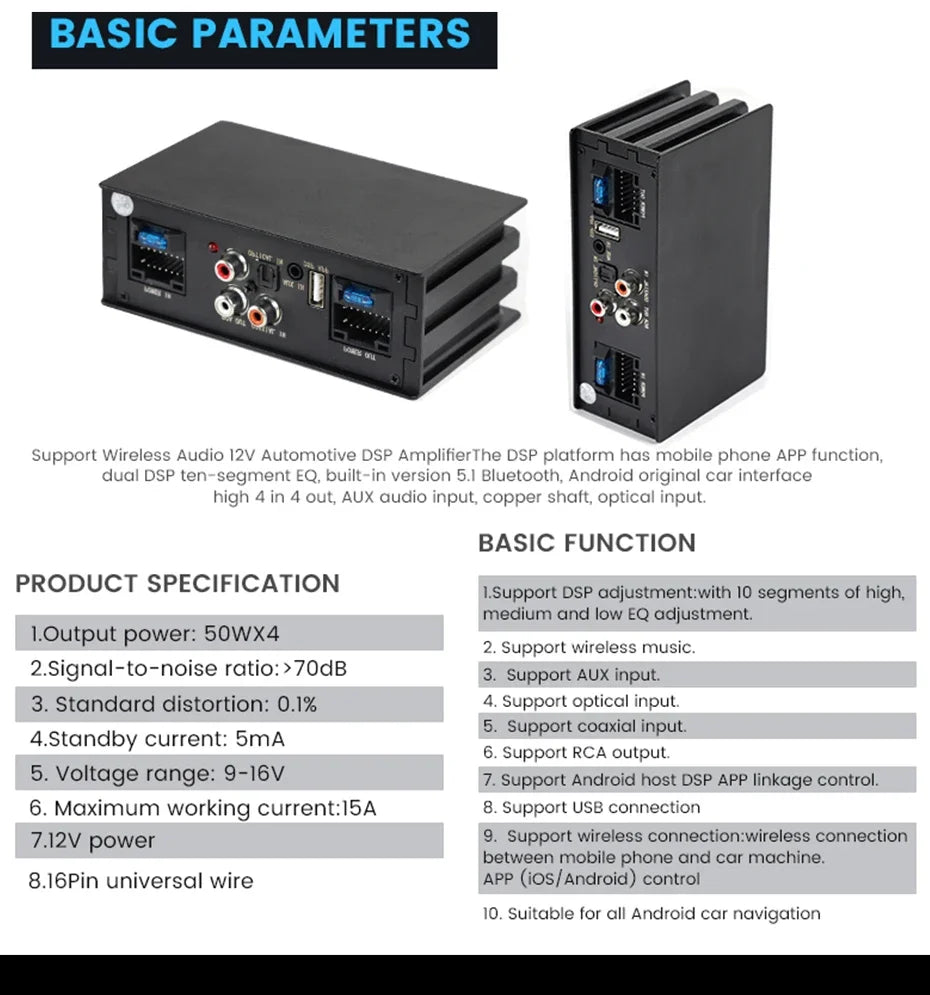Android Radio DSP Audio Processor 4*80W Amplify Automotive Sound Modules Electronics Stereo Amplifer APP Automobiles Car Parts