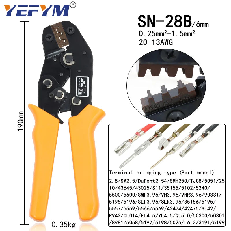 SN-48B Crimping Plier 0.5-2.5mm2 20-13AWG SN-28B/48B/2 Dupont XH2.54 KF2510 SM 2.54 3.96 TAB 2.8/4.8/6.3 Plug Type Terminal