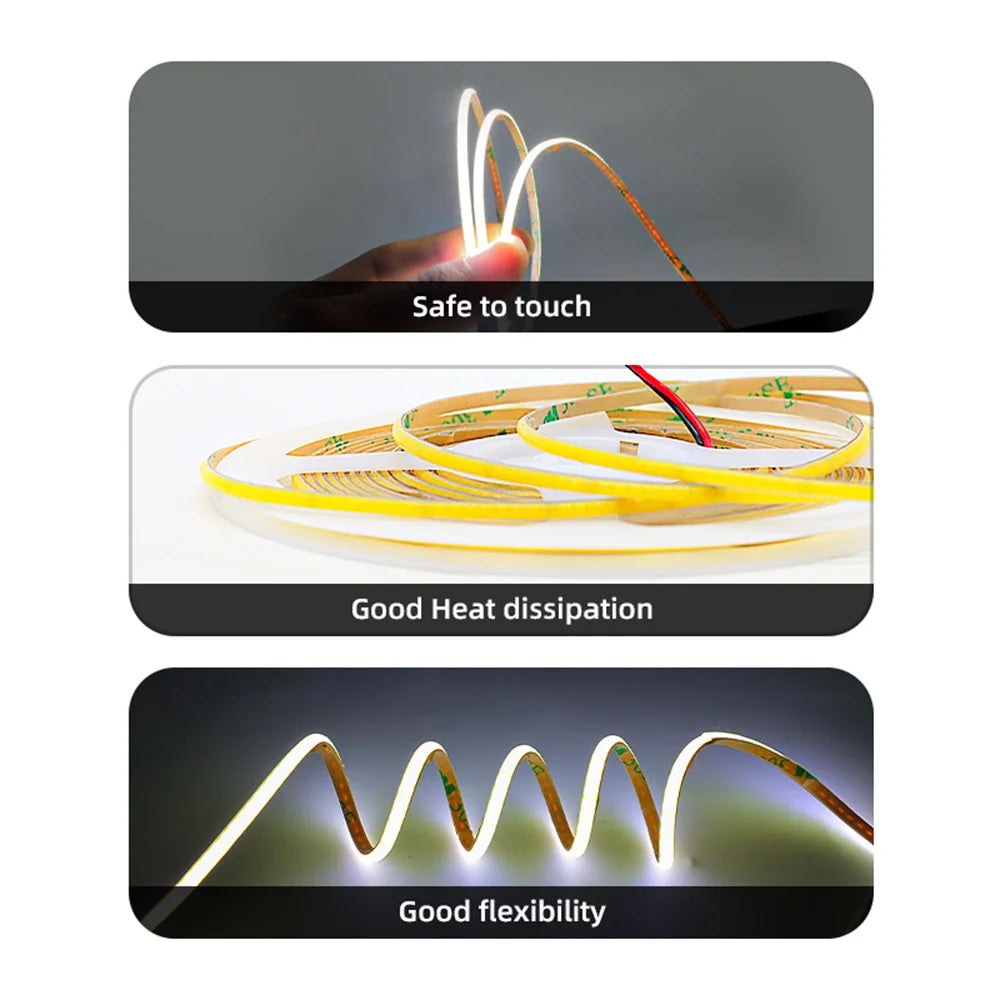 5V 12V 24V 3mm Ultra Narrow COB LED Strip 400LEDs LED Bar Lights for Car Lamp Orange 1800K 2000K Warm White 4000k Red 5m 10m 50m
