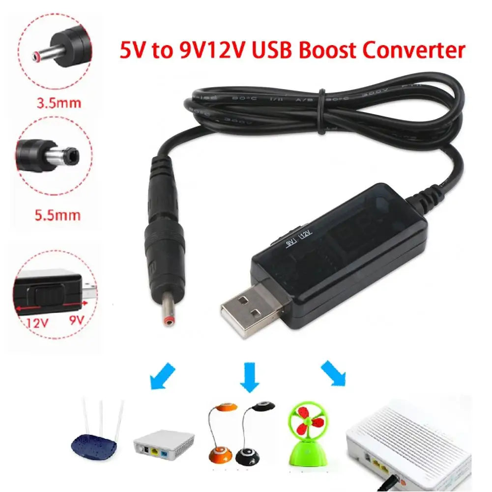 5V To 9V 12V USB Boost Converter Cable Digital Display Voltage Step‑Up Power Cord With Adapter For WiFi Router Power Supply