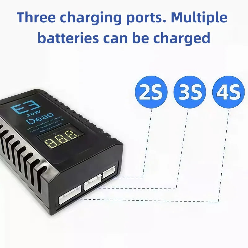 LiPo Balance Charger E3 30W balanced charging simple charger 2S 3S 4S lithium battery charging 7.4V 11.1V 14.8V