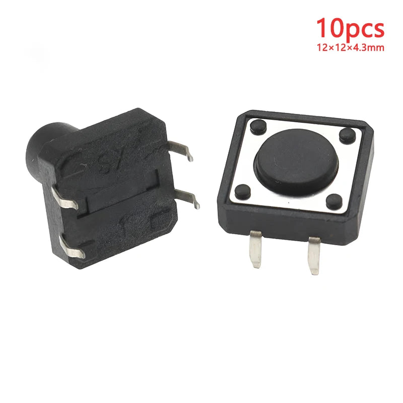 10pcs 12x12 Tact Switch Vertical 12*12*4.3/4.5/5/6/7/8/9/10/11/12/13mm Micro 4Pin Self-Reset Electronic Push Button Interruptor