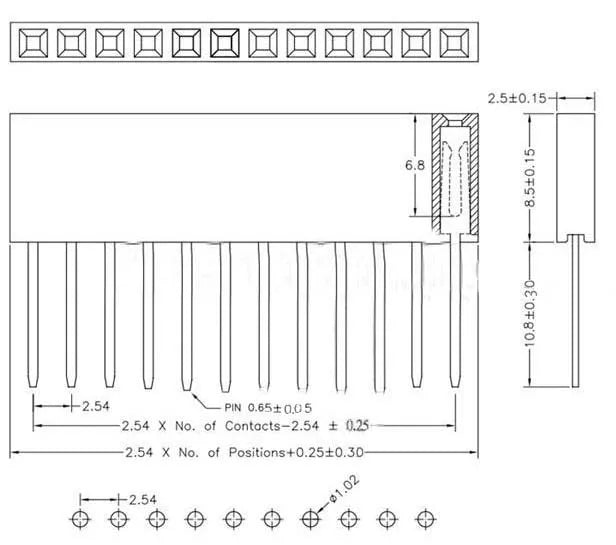 50Pcs 2.54mm Female Pin Header – 1x2/3/4/5/6/8/10/12 Pin Single Row Stackable Long 11mm Socket Connector for Arduino Breadboard