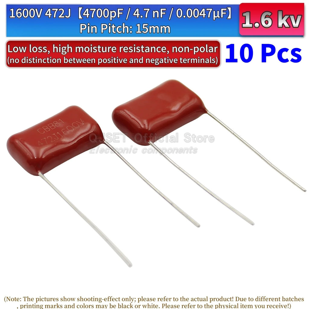 10Pcs CBB81 Metallized Polypropylene Film Capacitors High-Voltage 1.6 kV 1600 V 102j 104j 153 222 332 334 472 474 562 682J 0.1uf