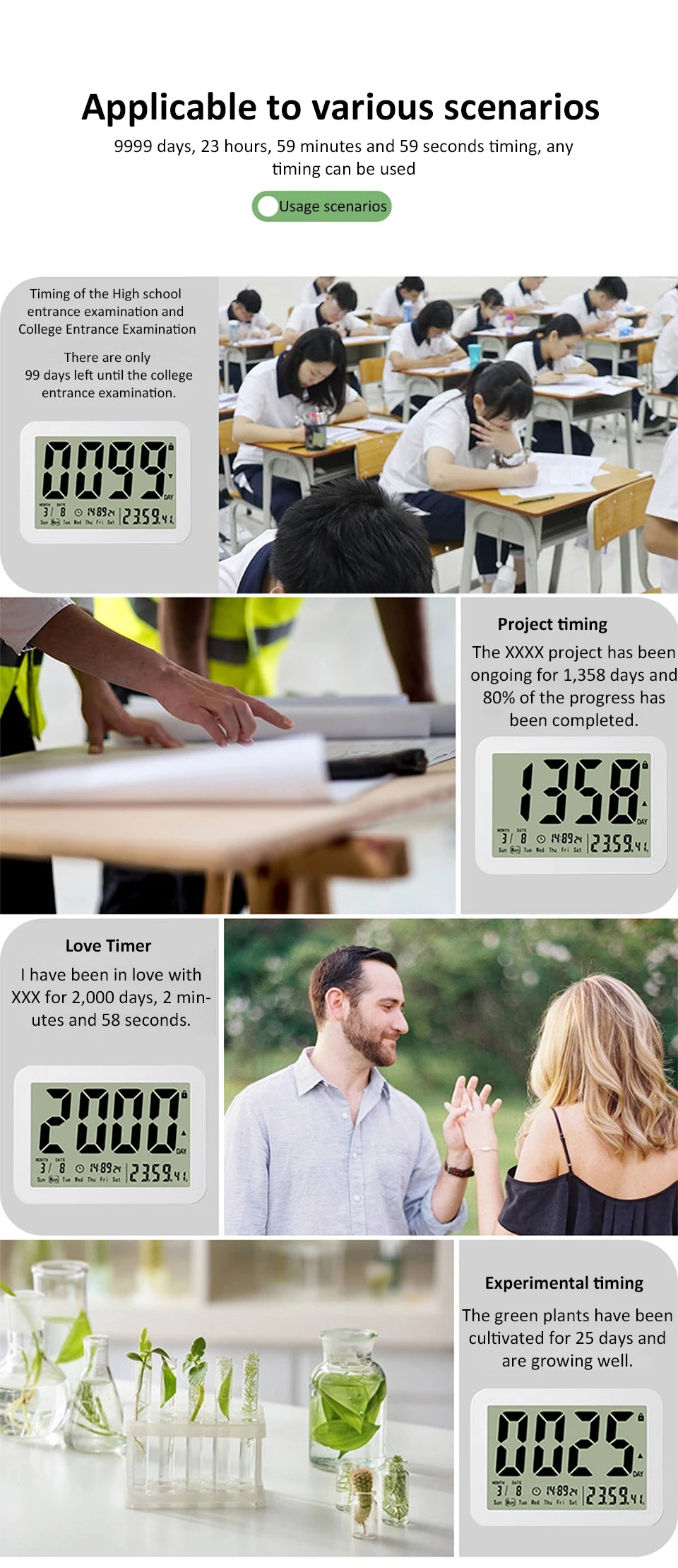 Digital Countdown Days Timer 9999-Day Count Down Clock Multi-Function Electronic Countdown Timer for Vacation Retirement Wedding