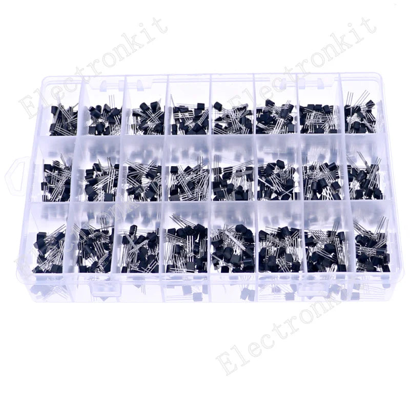 840pcs 24Values TO-92 PNP/NPN Transistor Assortment Kit BC327 BC337 BC547 2N2222 3904 3906 C945 BC517 BC550 BC556 BC558 S9014