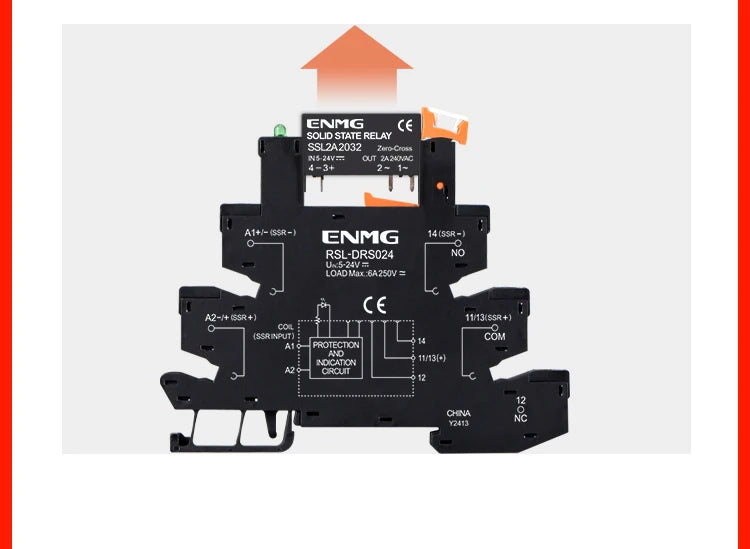 ENMG 1Pcs Slim Relay Modules DIN-Rail SSR Solid State Relay Integrated PCB 6A 2A DC Control DC AC 5V 12V 24V 220V Mount Power 41