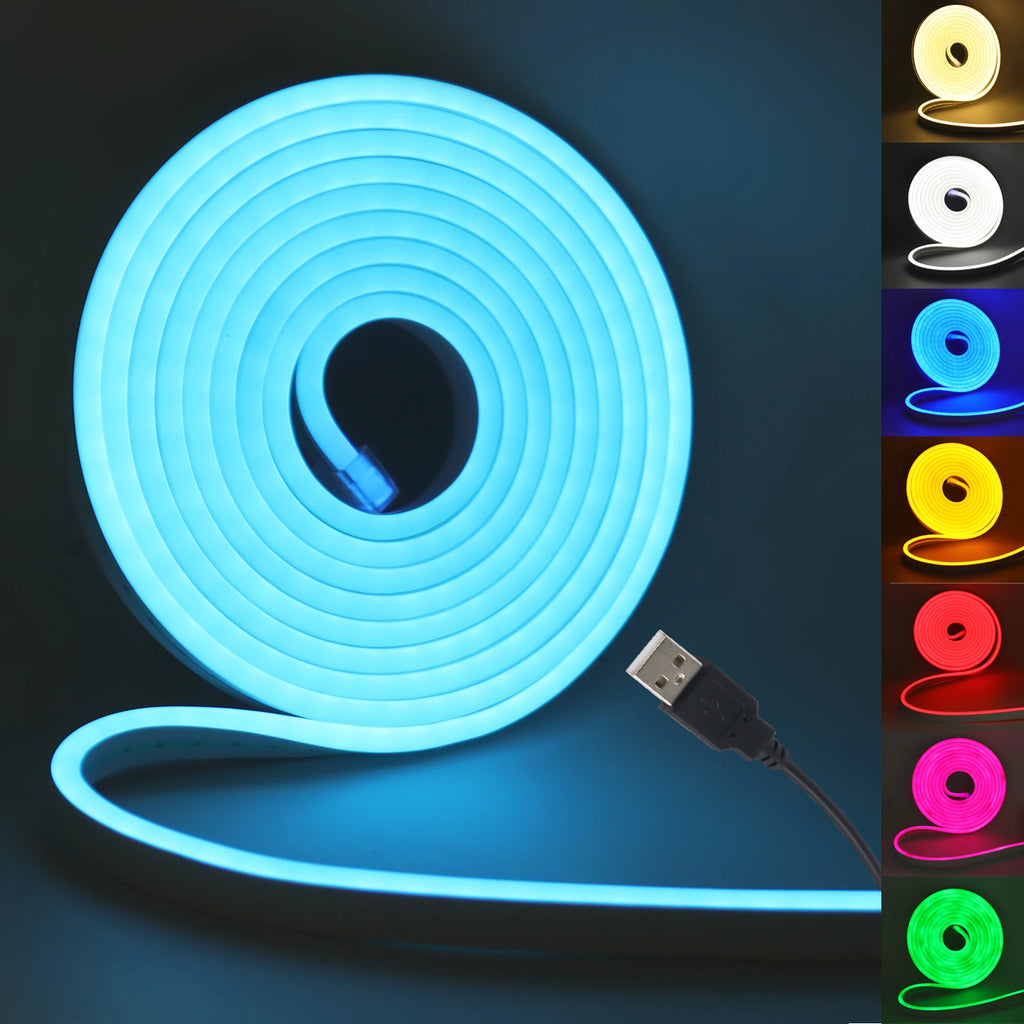 USB Neon LED Strip Light DC 5V 2835 120LEDs/M Waterproof Flexible Neon Rope Light Red Blue White Pink Green Tape Room Backlight
