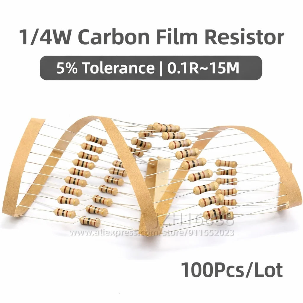 100PCS 1/4W Carbon Film Resistor 5% 0.25W 0R-22M 0 2.2 10 100 120 150 220 270 330 470 1K 2.2K 4.7K 10K 100K 470K 1M 10M 20M ohms