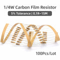100PCS 1/4W Carbon Film Resistor 5% 0.25W 0R-22M 0 2.2 10 100 120 150 220 270 330 470 1K 2.2K 4.7K 10K 100K 470K 1M 10M 20M ohms