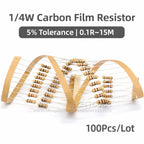 100PCS 1/4W Carbon Film Resistor 5% 0.25W 0R-22M 0 2.2 10 100 120 150 220 270 330 470 1K 2.2K 4.7K 10K 100K 470K 1M 10M 20M ohms