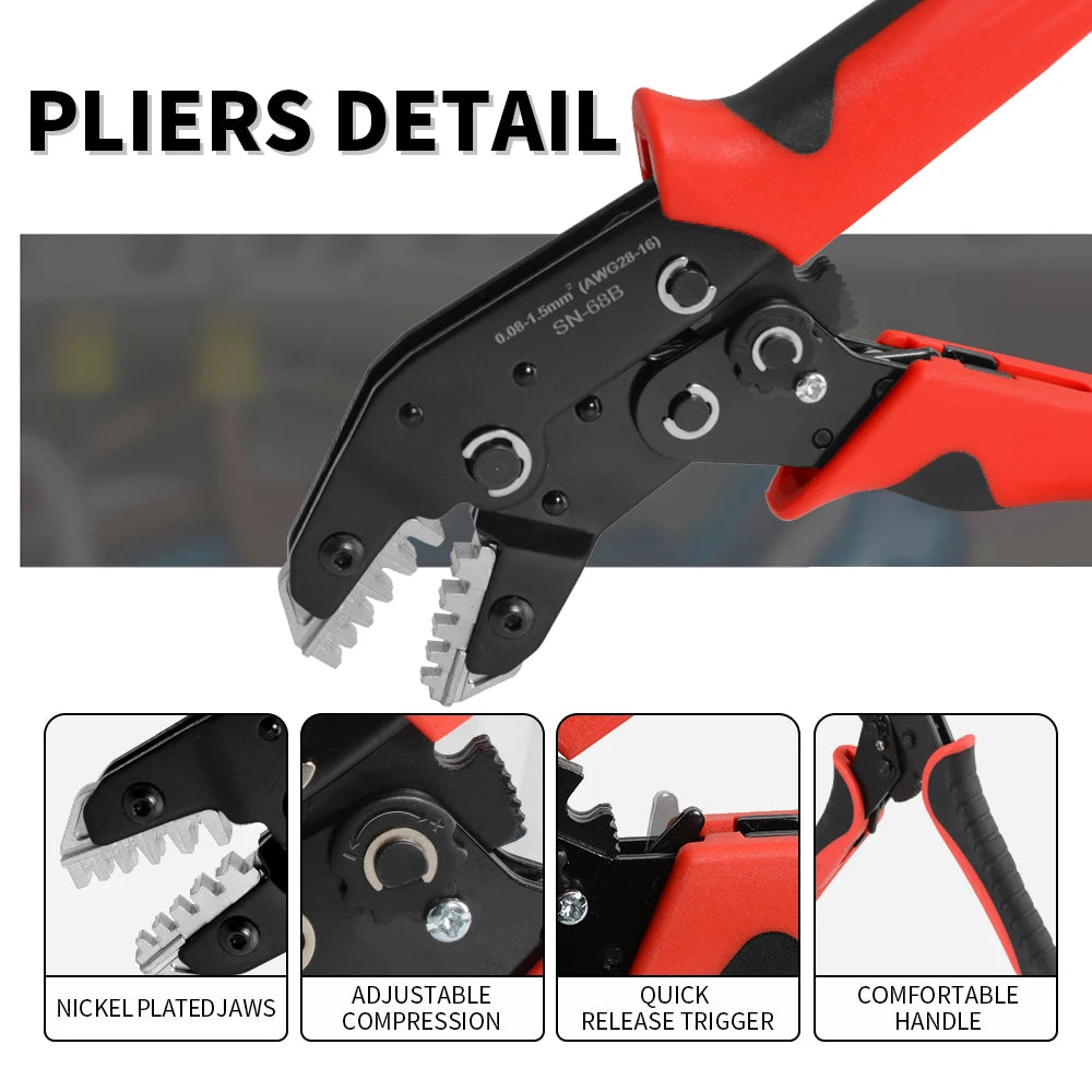 Wire Crimping Plier for JST PH 2.0mm,XH 2.5mm,VH 3.96mm,JWPS 4.0mm&Dupont Open Barrel Terminals Crimper SN-68B Crimping Tool