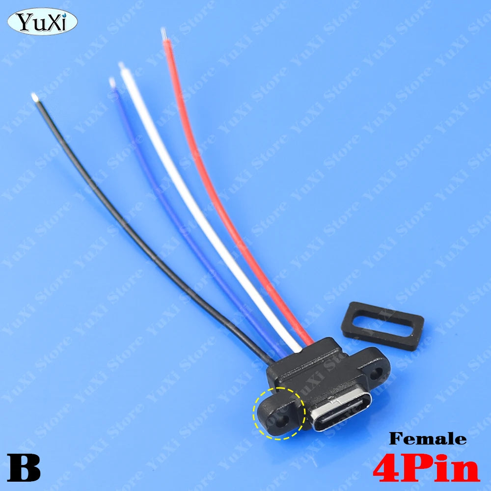USB Type-C Waterproof Connector Male Female 2Pin Fast Charging Jack Port USB-C 4Pin Charger Plug Data Transmission Cable 3A 5V