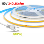 220V 110V 5m-20m COB LED Strip Light with EU/US Plug/2pin Wire 3000K 4000K 6500K 240LEDs/m Linear Lighting Flexible Tape Lights