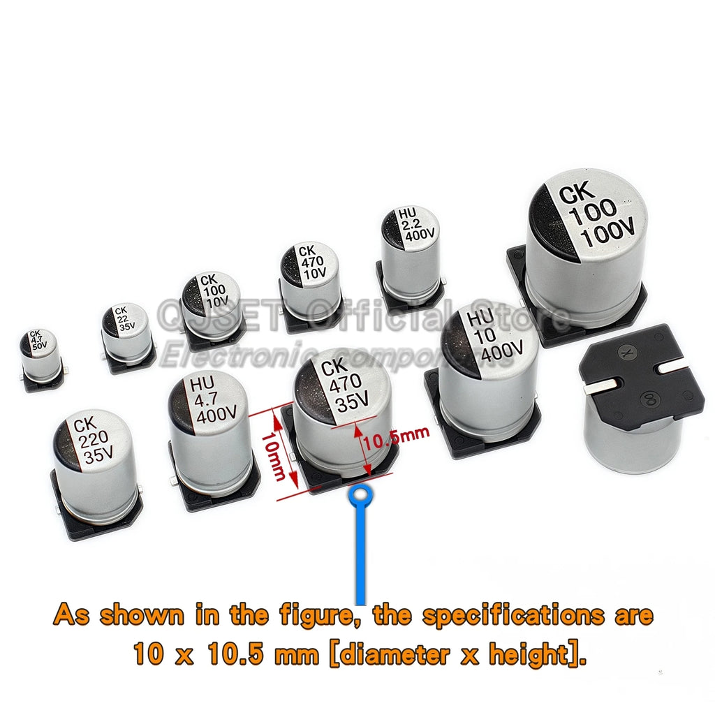 10Pcs SMD Aluminum Electrolytic Capacitor 6.3V 10V 16V 25V 35V 50V 100V 400V  2.2UF 4.7UF 10 22 33 47 100 220 330 470 680 1000UF