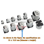 10Pcs SMD Aluminum Electrolytic Capacitor 6.3V 10V 16V 25V 35V 50V 100V 400V  2.2UF 4.7UF 10 22 33 47 100 220 330 470 680 1000UF