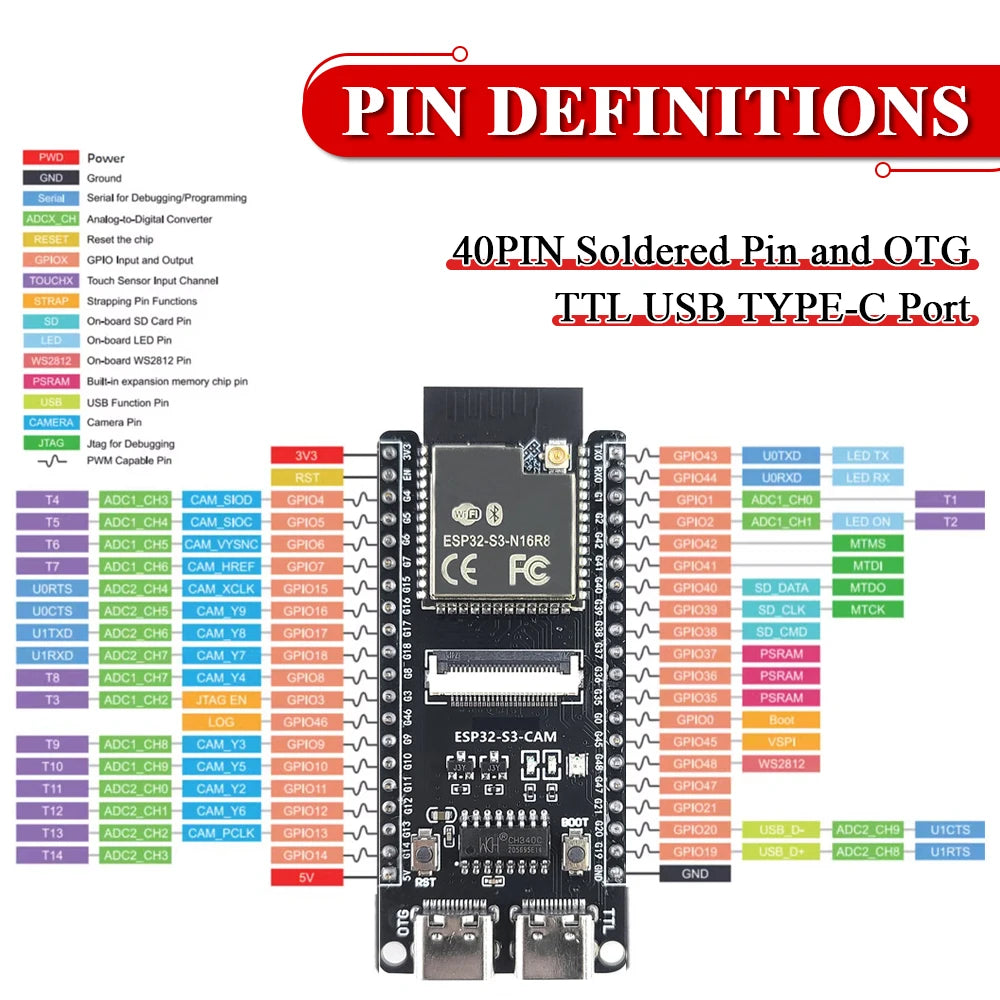ESP32S3 Development Board Kit with 2.8 Inch Display With 2.4G Wifi Module  8MB PSRAM 16MB FLASH ESP32-S3 N16R8 CAM Type-C