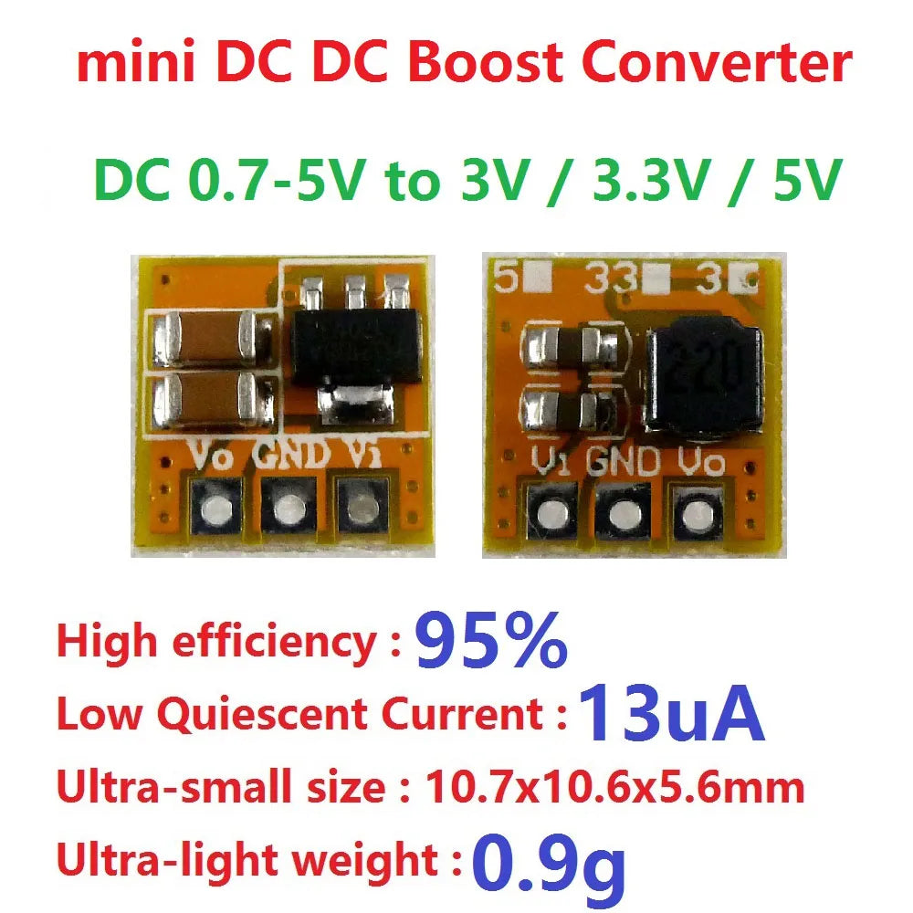 0.7-5V to 3V/3.3V/5V Boost Converter Module 95% Efficiency for AA/AAA Battery Motor Breadboard Power Supply With/Without Pin