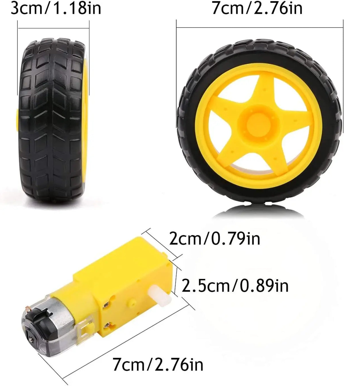 1/4Set TT Motor with Leads,DC 3-6V Gearbox Motor Dual Shaft Ratio 1:48 Motor with Tire Wheel Kit for Arduino DIY Smart Car Robot