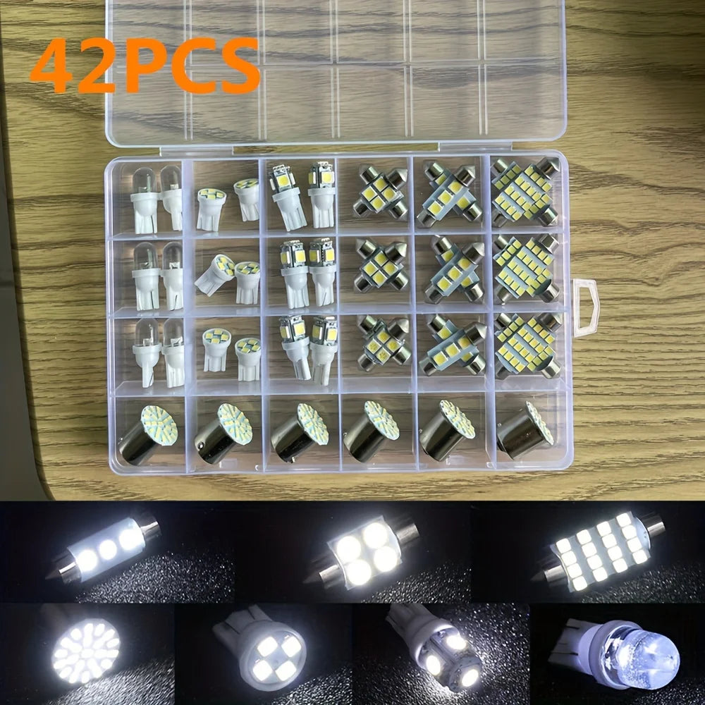 42Pcs LED Car Interior Lights T10 6000K SMD LED Replacement License Plate/Reading Light Bulbs Xenon White Interior Light Bulbs